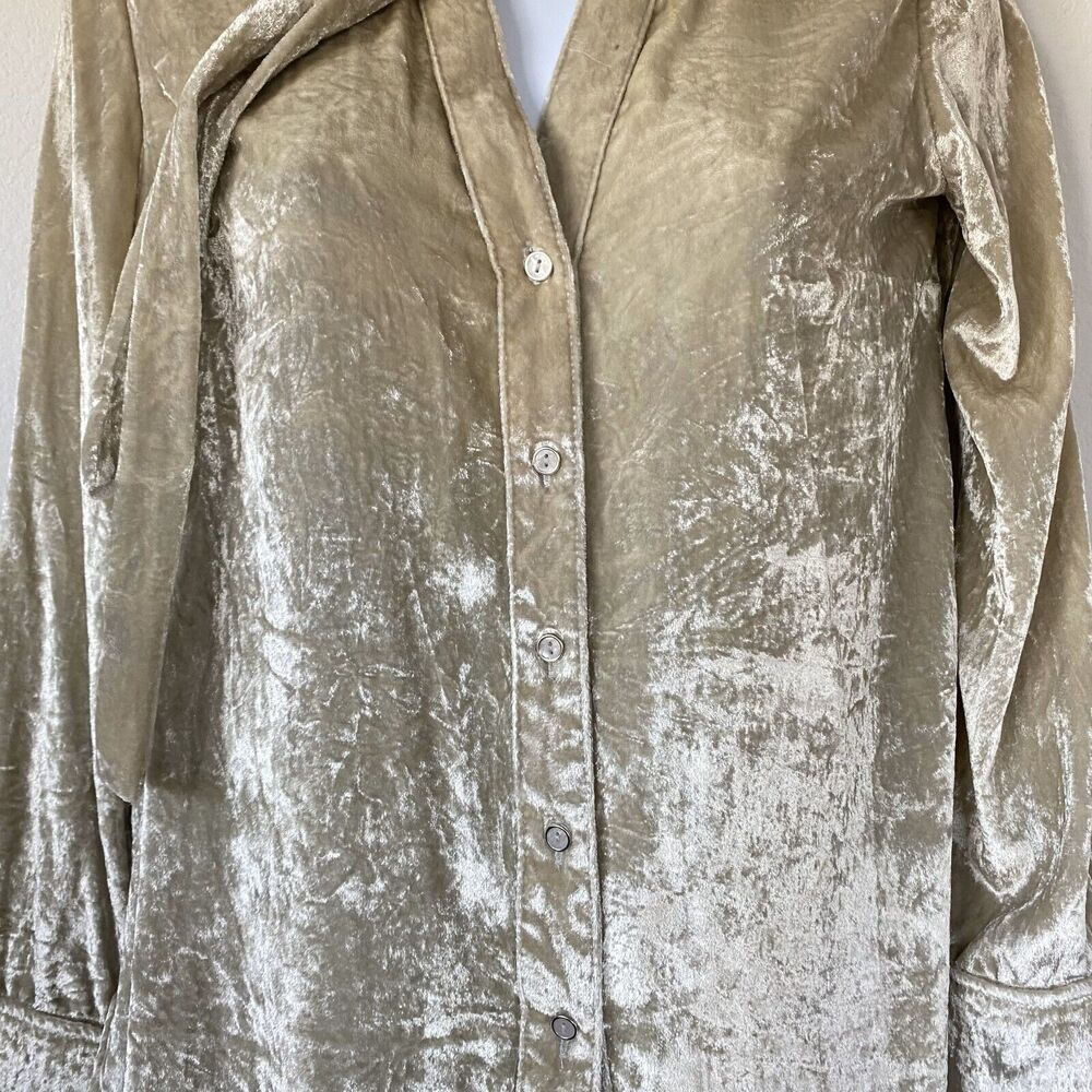 Maeve Womens Long Sleeve Hi-Lo Crushed Velvet Button Down Champaign Shirt Size 0 - Picture 9 of 15